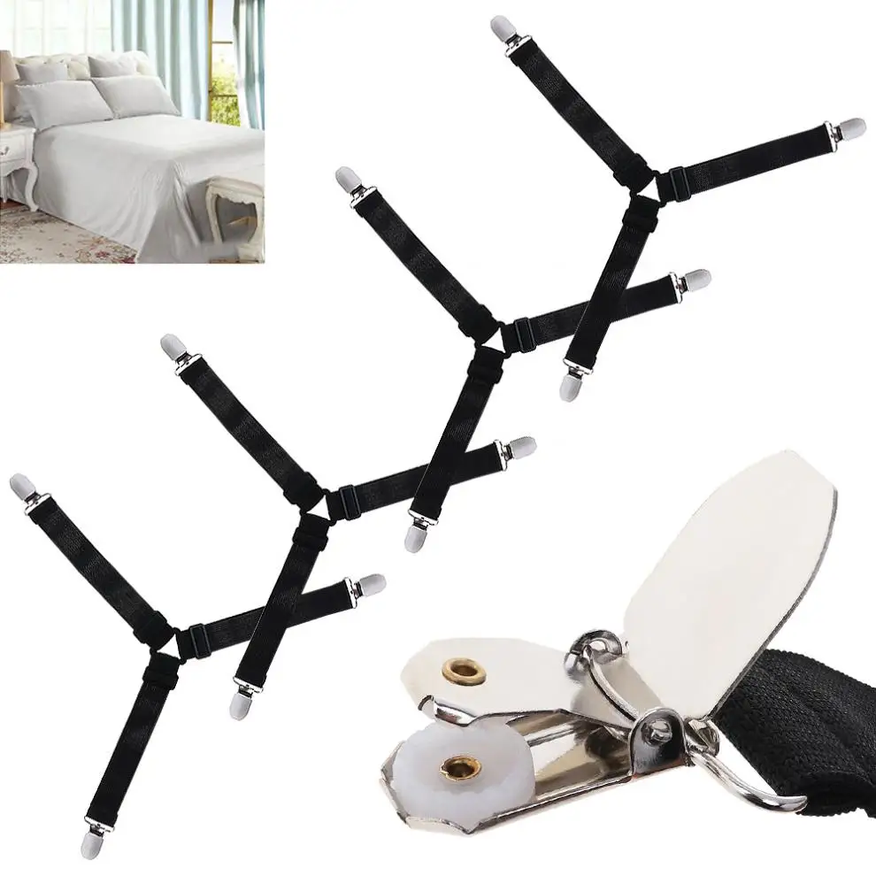 

Durable 4pcs Triangle Bed Sheet Mattress Elastic Fastener Grippers Tent Metal Fixation Clip Holder Suspender