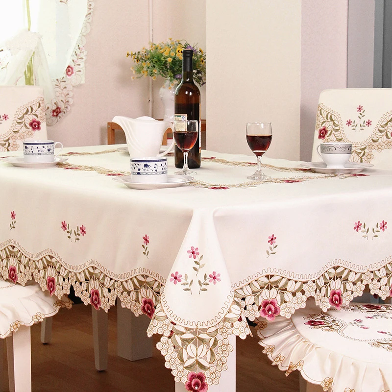 WLIARLEO Hot Sale Satin Tablecloth Embroidered Floral Hollow Table