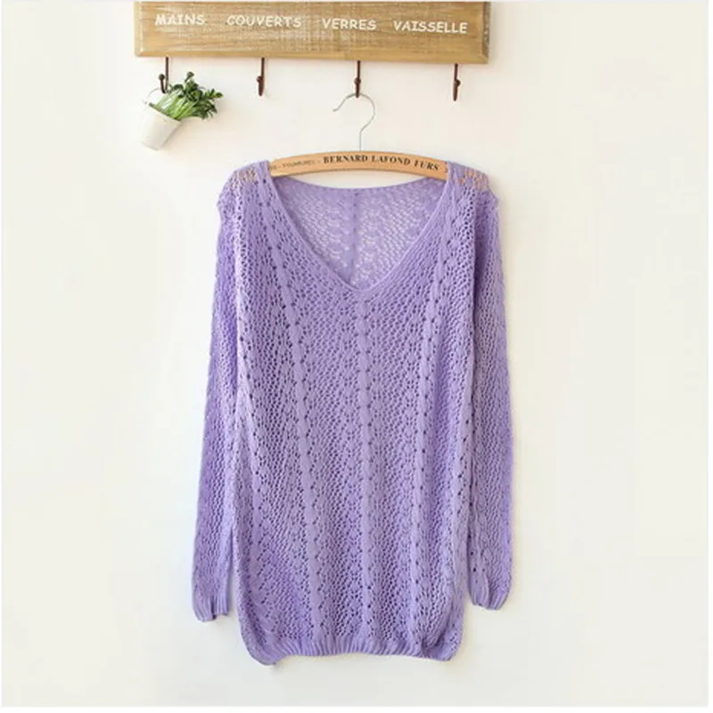 

2018 New Fashion Candy Color Small Twist V-neck Long-sleeved Hollow Women Sweater SW007