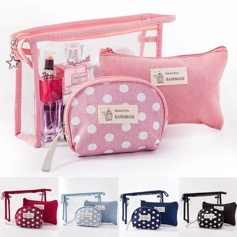 

THINKTHENDO High Quality Makeup Bag 1 Set / 3 Pcs Portable Cosmetic Makeup Wash Bag Storage Pouch Zipper Toiletry Organizer