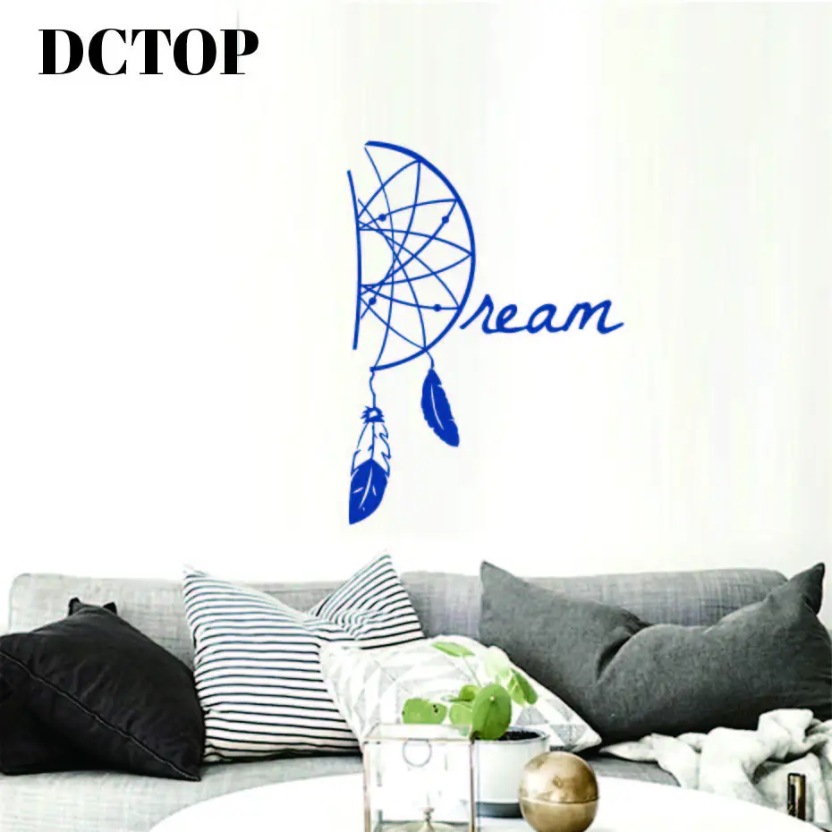 Art Dream Catcher Wall Sticker Tribal Ethnic Feathers Amulet India Vinyl Decals Living Bedroom Home Decorative Mural Wallpaper (1)