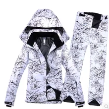 Новинка, женские лыжные костюмы, куртка+ штаны, дышащие, теплые, с хлопковой подкладкой, для сноуборда, водонепроницаемые и ветрозащитные, водонепроницаемые