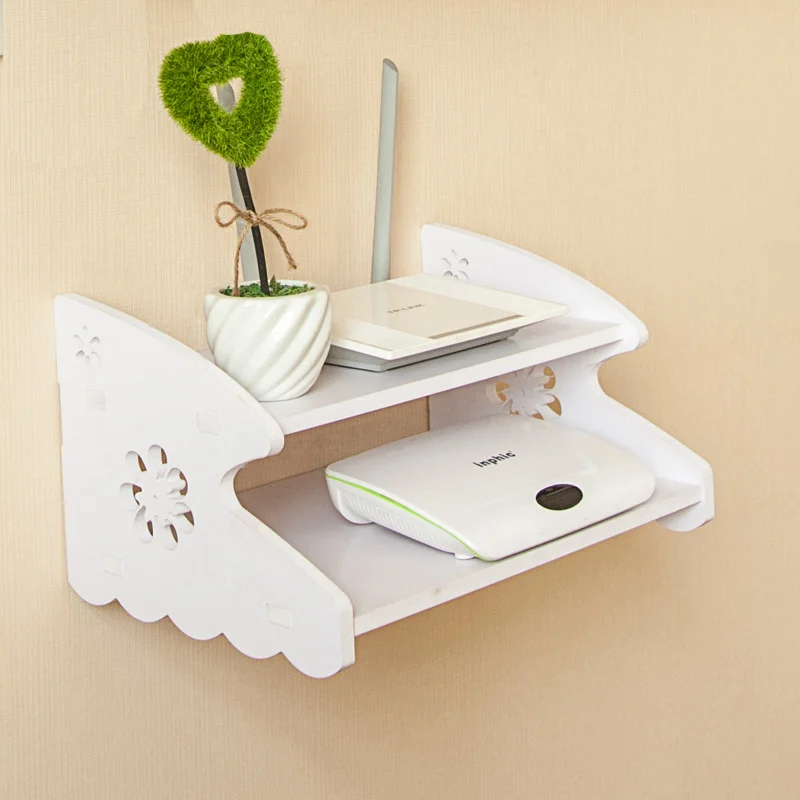 

DIY PVC foam board Carved wooden wall shelf HDF STB Remote Control holder TV Set-top routers storage rack organizer home decor