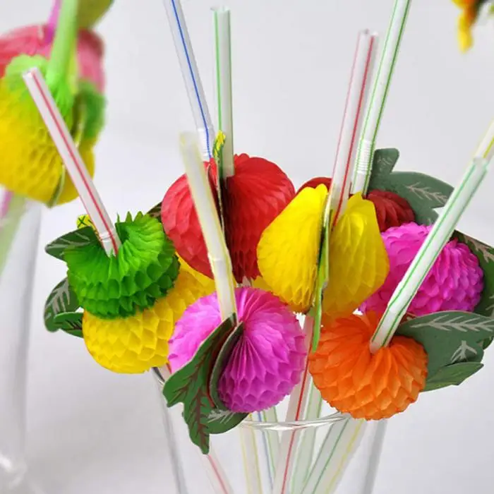 50 Pcs Disposable Straws 3D Paper Fruits Decor Drinking Straws for Cocktail Coffee Tea HYD88