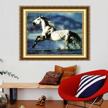 

Needlework Picture Of Diamonds Painting Horse Run 50x40 Diy Mosaic Diamond Embroidery Animals With Colored Rhinestones Patchwork