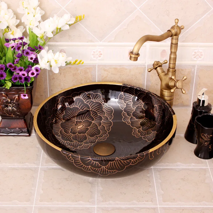 Hand Painted Copper Sinks Mexican Painted Bathroom Sink And Countertop Diy I M Flying South Featured On Remodelaholic