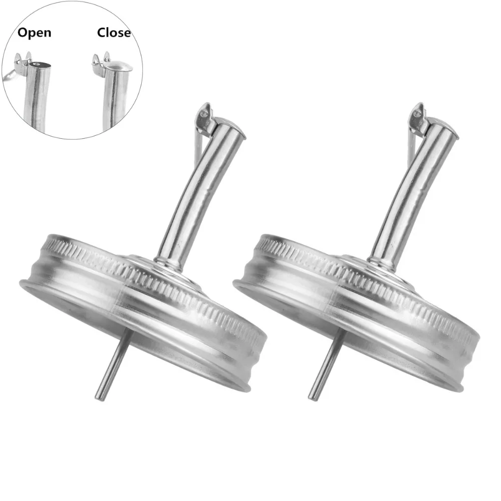 

2Pcs Mason Jar Oil Infusions Lids Liquor Oil Pour Spout Open Closed Dispenser with Caps Regular Mouth Mason Jars Hole Lid