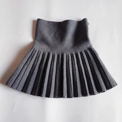 Однотонные вязаные юбки со складками для девочек от 2 до 10 лет модная детская повседневная юбка на осень и зиму для девочек - Цвет: Серый