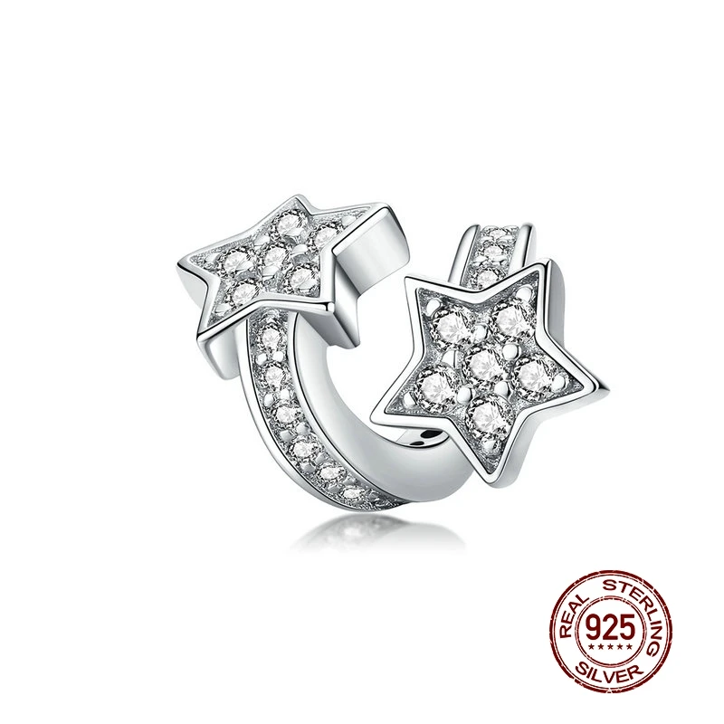 MOWIMO 100% настоящий 925 пробы серебро две звезды бусины шарм подходит для