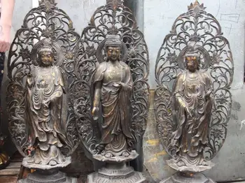 

40 Folk Bronze Copper Three saints of the West Sakyamuni Kwan-yin Guanyin Statue