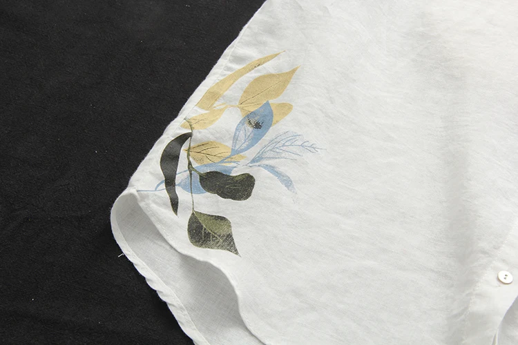 Литературный принт однобортный Стенд воротник короткий рукав рубашка Летняя блуза женский
