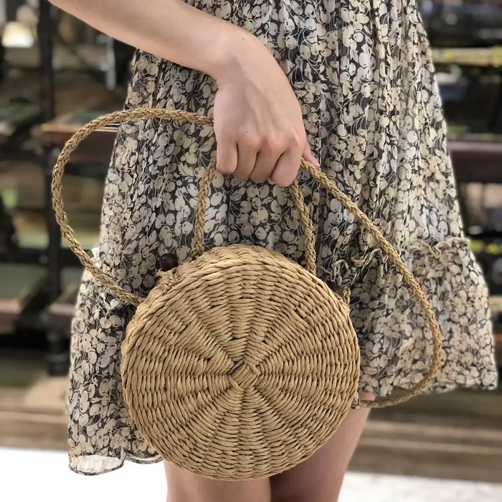 Straw Braided Round Rattan Bag Fashionable Natural Straw Hand-woven Holiday Beach Single-shoulder Bag For Women Ladies bags