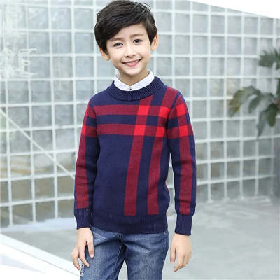 Зимняя одежда из хлопка свитер для мальчиков пуловер с круглым вырезом Детская одежда Детский свитер зимний теплый - Цвет: Красный