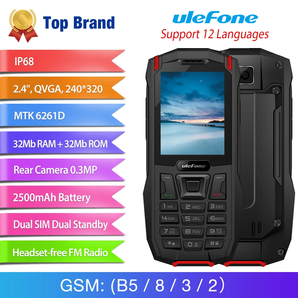 Чехол накладка Ulefone Броня мини IP68 Водонепроницаемый телефон 2 4 "Фонарик Bluetooth