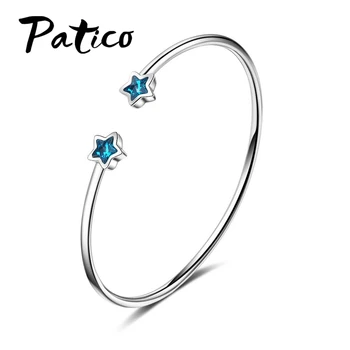 

New Simple Design Blue Star Fashion Bracelets Bangles 925 Sterling Silver ColorWedding Engagement Jewelry Accessory For Sale