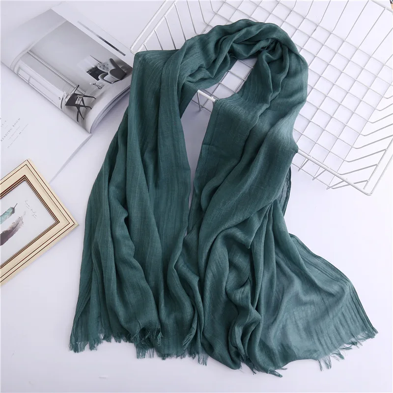 Винтажный Однотонный женский шарф на весну и зиму, женские шали и палантины из хлопка, женские шарфы, хиджаб, палантины - Цвет: green 1