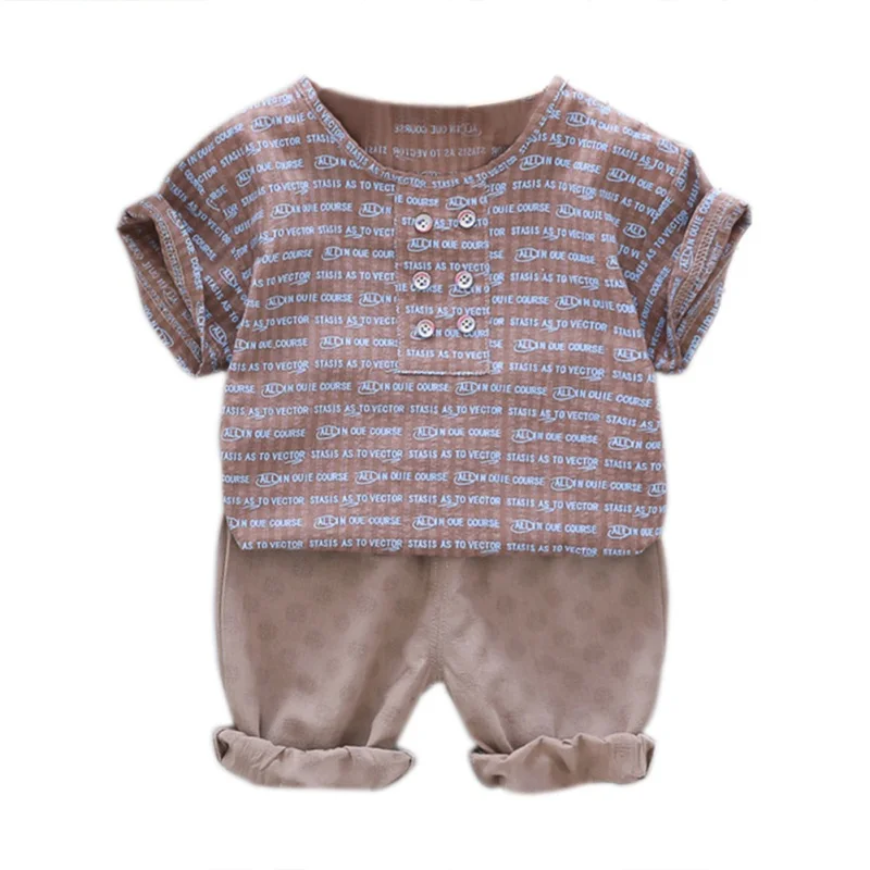 White/Pink/Brown Letter Print O-Neck Summer Baby Boys Short Sleeve Letter Print Tops Blouse T-shirt+Shorts Casual Outfits Sets White/Pink/Brown Letter Print O-Neck Summer Baby Boys Short Sleeve Letter Print Tops Blouse T-shirt+Shorts Casual Outfits Sets