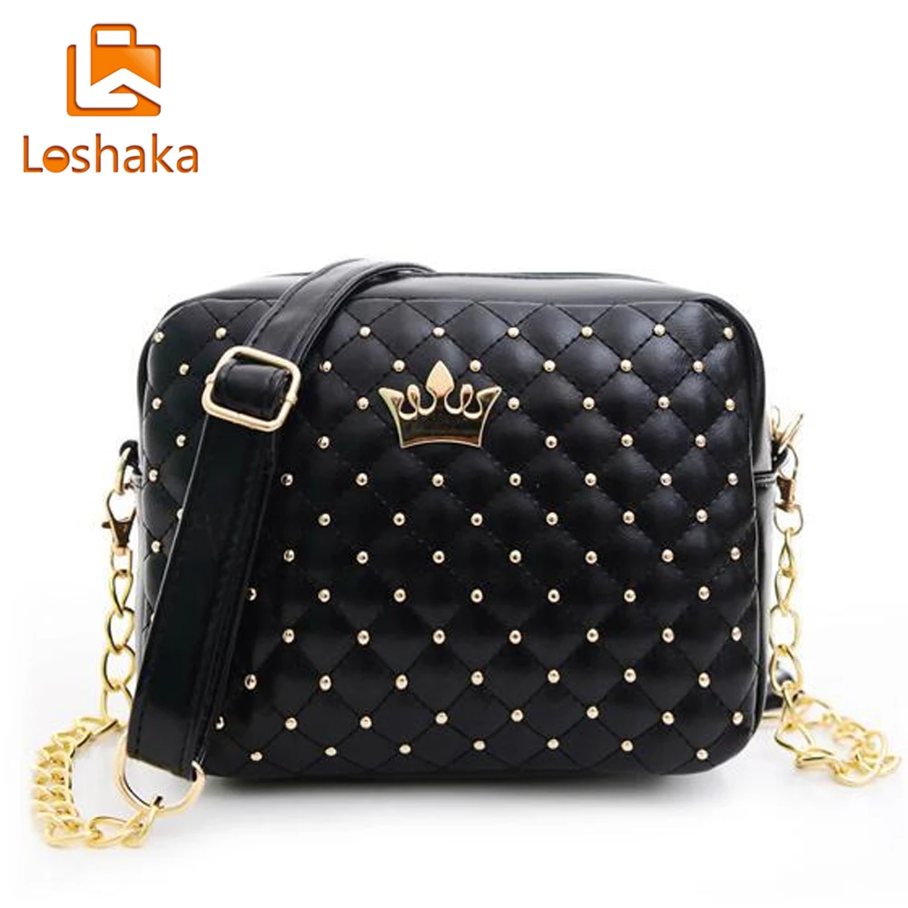 

Loshaka Women Shoulder Bag Fashion Plaid Messenger Bags Rivet Chain Handbag High Quality PU Leather Crossbody Quiled Crown Bags