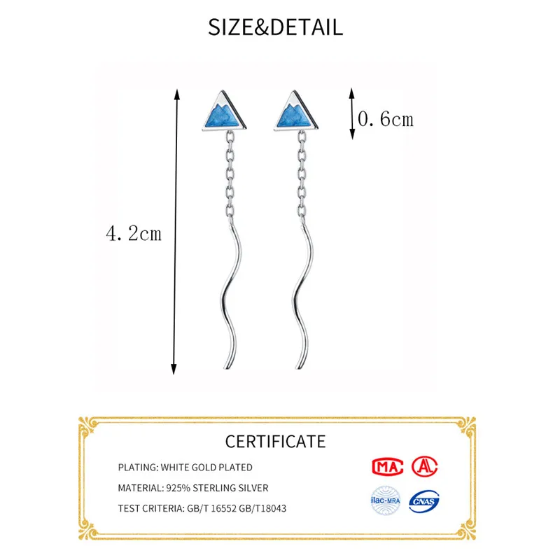 INZATT, настоящее 925 пробы, серебро, геометрический треугольник, синяя эмаль, висячие серьги, элегантная кисточка для женщин, Beho, хорошее ювелирное изделие