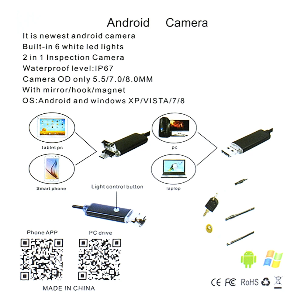 Мини 5,5 мм 1 м/2 м/5 м/10 м Мини USB эндоскоп IP67 Водонепроницаемый Бороскоп микро камера Snake 480P для OTG Android телефона ноутбука ПК