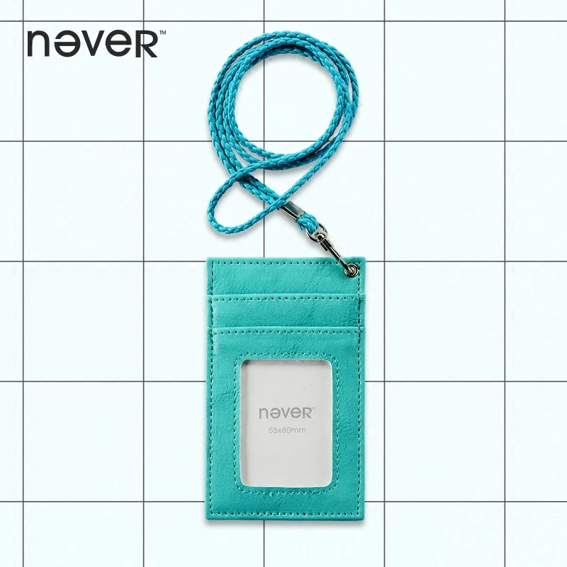 Never Neck Lanyards For Id Cards Leather Badge Holder