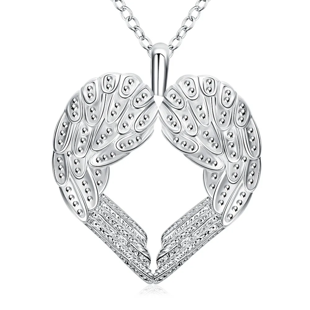 Fashion-925-Silver-Plate-Heart-Pendant-Necklace-For-Women-Charm-Angel-Wings-Pendant-And-Necklace-Jewelry