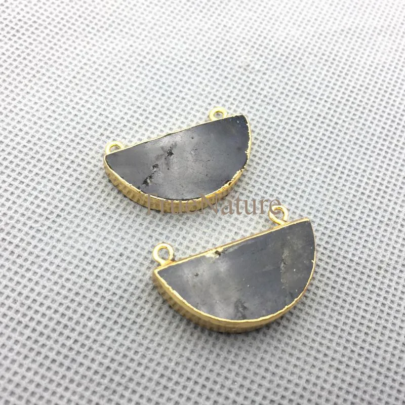 

Half-moon Labradorite Pendants Gold Color Crescent Charms Jewelry With Two Bails In 32*15 mm PM4328
