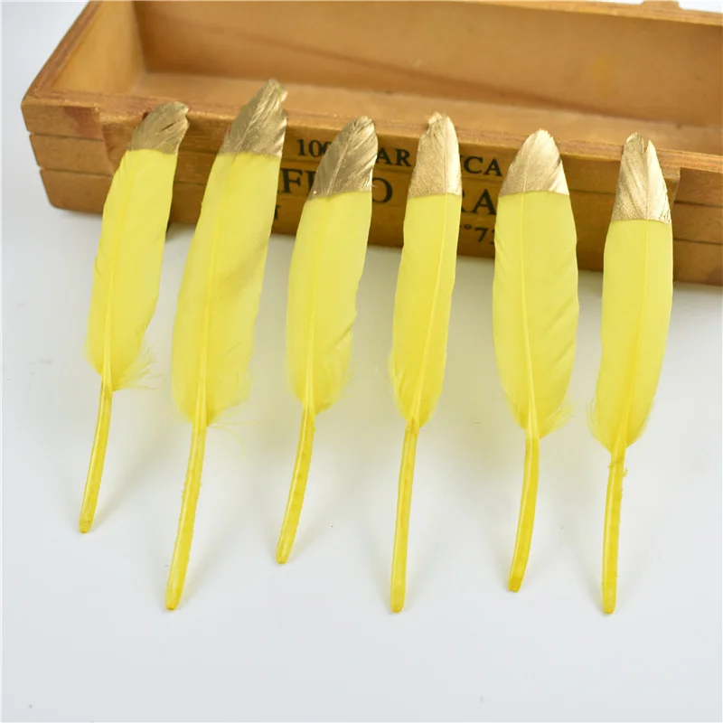 Wholesale Gold Dipped Duck Feathers Goose Feathers for Crafts 10-15CM/4-6inch Natural Pheasant Feather Plumes for Jewelry Making - Цвет: Yellow Gold