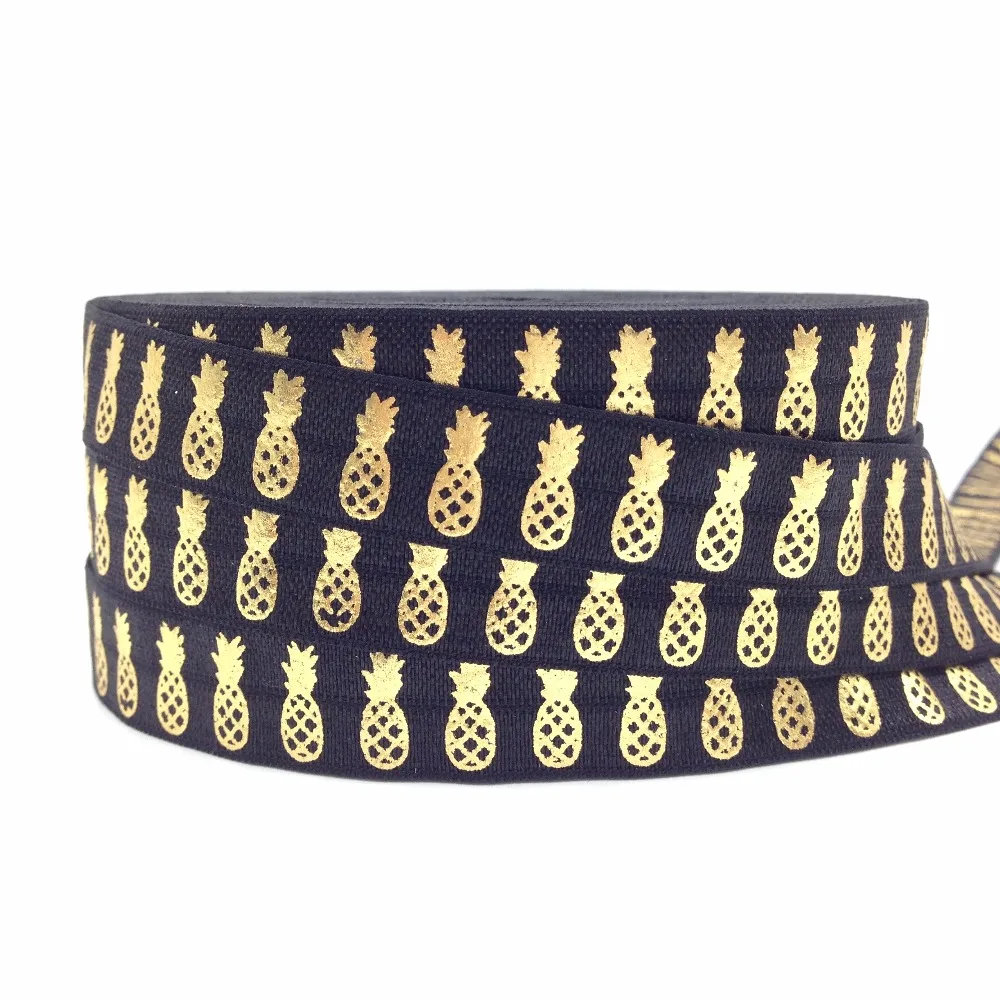 

10 yards Pineapple Print Fold Over Elastic Good Quality 5/8" Black FOE Ribbon Webbing for Hair Tie DIY Headwear Hair Accessory
