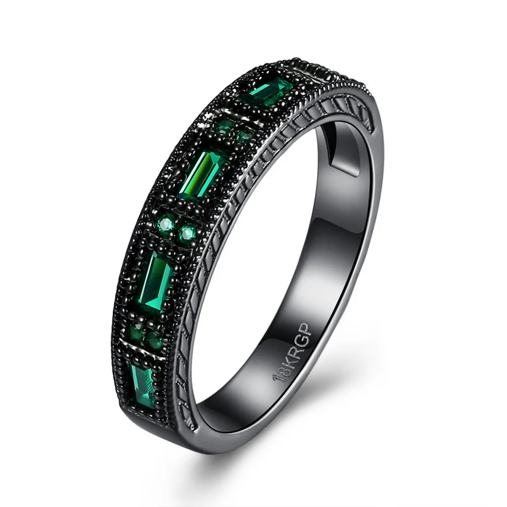 Hot Sale Exquisite Simulated Emerald Ring Black Gold Filled Engagement 