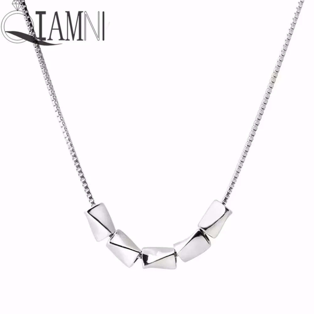 QIAMNI Dainty Square Box Cube Tube Bar Pendant Choker Necklace Women Girl Accessories Collar Christmas Gift | Украшения и
