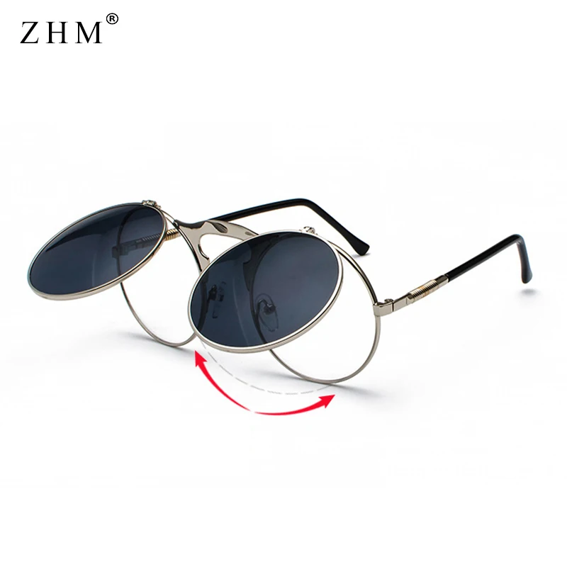 

Steampunk Sunglasses Round Metal OCULOS De Sol Women Style Retro Flip Circular Double Metal Sun Glasses Men CIRCLE SUN GLASSES