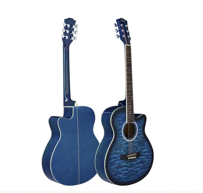 B with hardcase 40 дюймов Акустическая гитара черный красный желтый синий тигр пламя печатная липа корпус палисандр гриф музыкальный инструмент и Твердый Чехол - Цвет: B with hardcase
