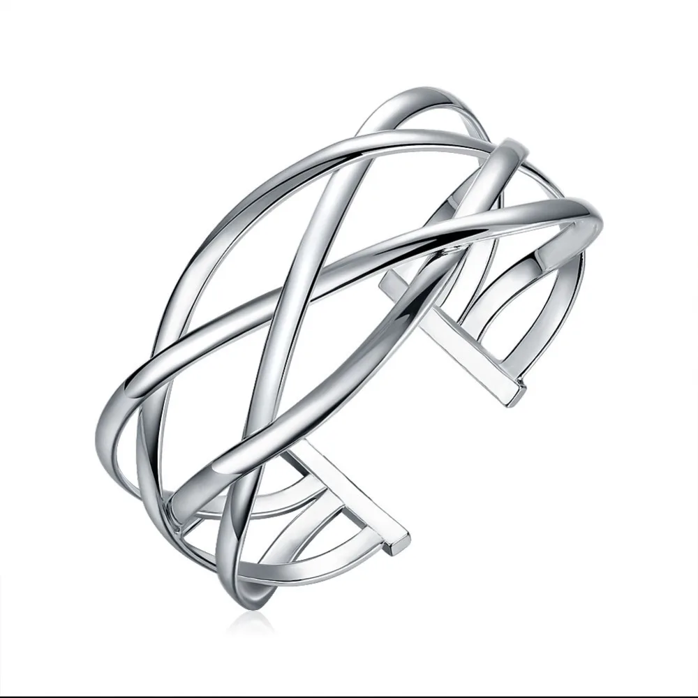 

2015 new arrived 925 sterling silver jewelry big wide cross mesh open cuff bracelet bangle for women promotion trendy