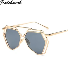 Солнцезащитные очки женские брендовые Дизайнерские Большие оправа для очков многогранник анти-солнцезащитные очки со светоотражающими линзами Мужские Винтажные Солнцезащитные очки Шестигранная металлическая оправа