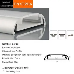Tinyorda 1000 шт. (длина 1 м) светодиодный профиль Alu светодиодный профиль канала для 27 мм Светодиодные полосы света 1 м светодиодный профиль Alu