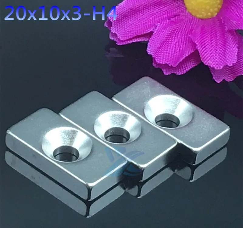 

20pcs/lot 20 x 10 x 3mm 4mm Hole N35 Super Rare Earth Strong Block Neodymium Magnet 20*10*3 Free Shipping