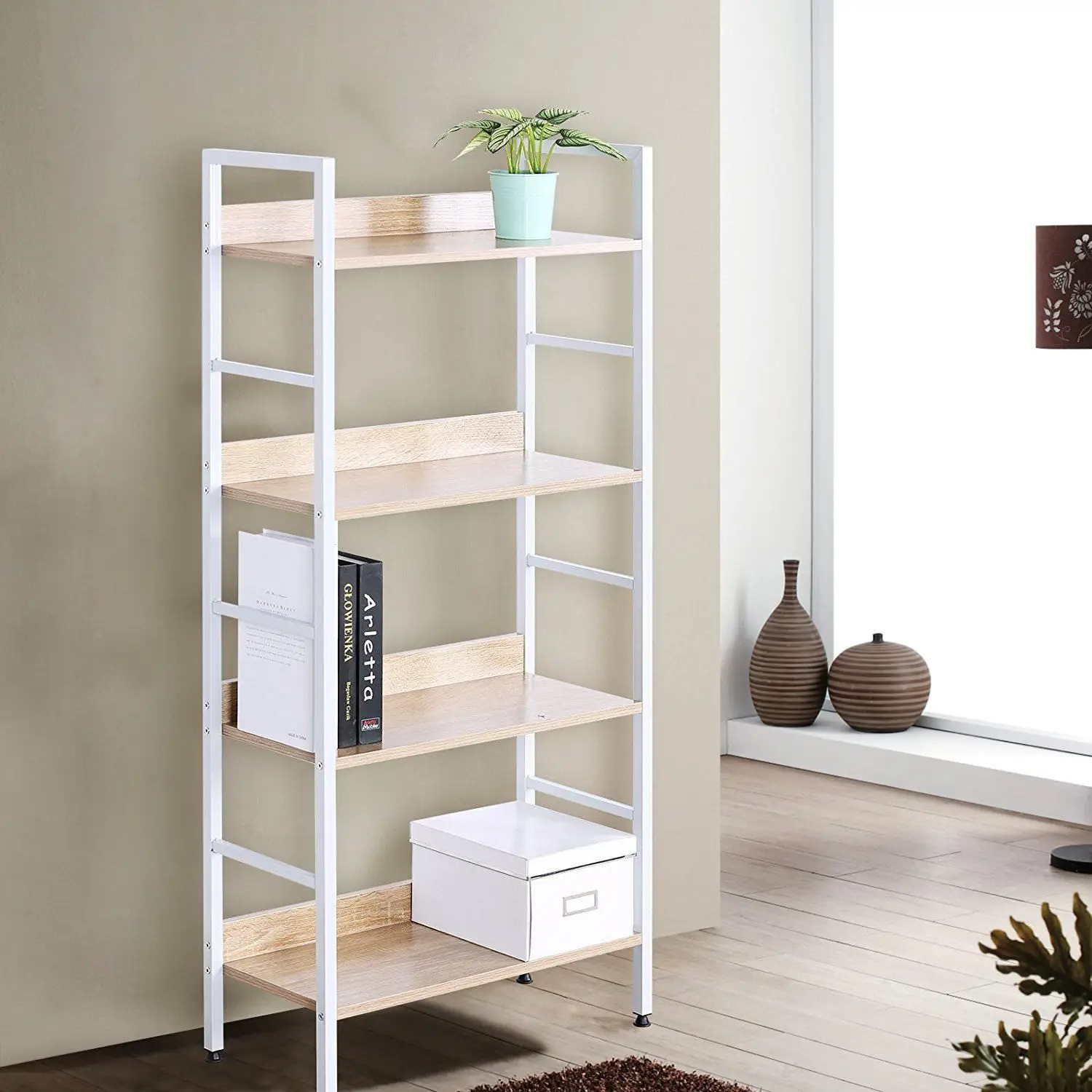 Buy Corner Wood Bookshelf Simple Shelf Wood 4 Layers