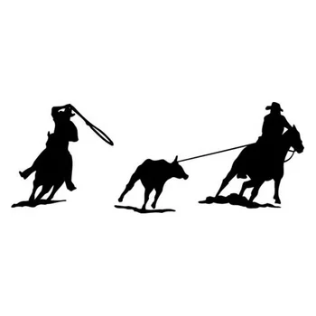 

14.2cm*5.4cm Team Roping Rodeo Cowboys Equine Motorcycle Stickers Black/Silver S3-5069