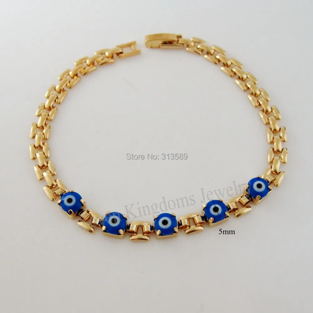 

ORDER 10$ GET TRACKING INFO/ NEW 8" - YELLOW GOLD GP OVERLAY FILLED WITH BRASS EVIL EYE BRACELET BLUE STONE/GREAT GIFT/
