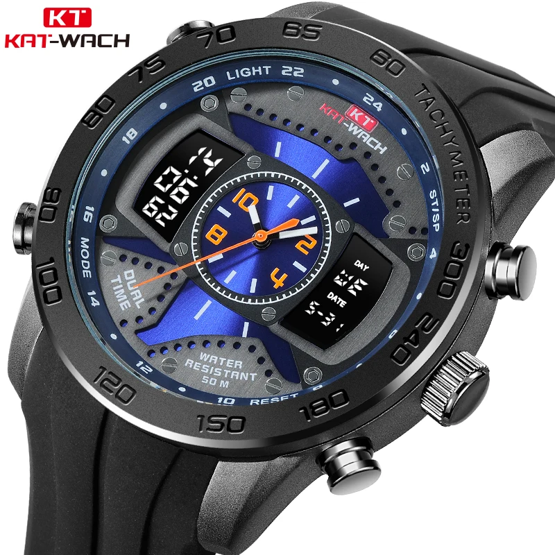 

KAT-WACH Men's Fashion Military Chronograph Analog Quartz Watches Luminous Hands Waterproof Silicone Rubber Strap Wrist-watch