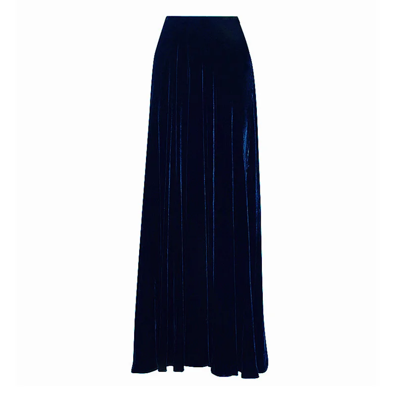 KoHuiJoo для женщин осень зима макси длинные бархатные юбки размера плюс стиль Свободные Твердые линии лодыжки длина юбка женская уличная одежда - Цвет: deep blue