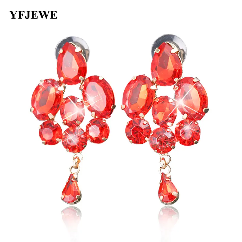 

YFJEWE YFJEWE Fashion Jewelry Blue Crystal Artificial Gem Patchwork Flower Ladies Sexy Big Drop Earrings For Women #E025