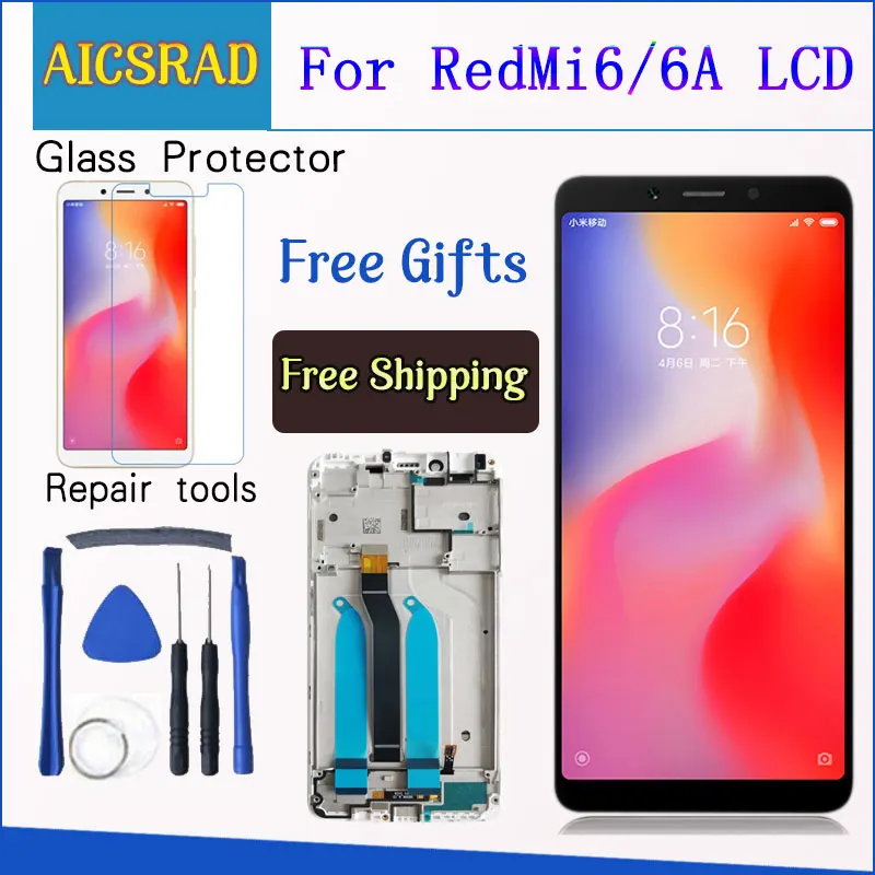 Cena 100% przetestowany wyświetlacz lcd wyświetlacz dla Xiaomi Redmi 6A 5.45 cal montaż digitizera ekranu dotykowego dla Redmi 6 z ramą darmowa wysyłka