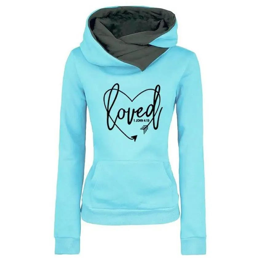 Lapel Hooded Love Letters Print Hoodies For Women Tops Hoodies Women Kawaii Sweatshirt Femmes Corduroy Clothings Hoody Girls And