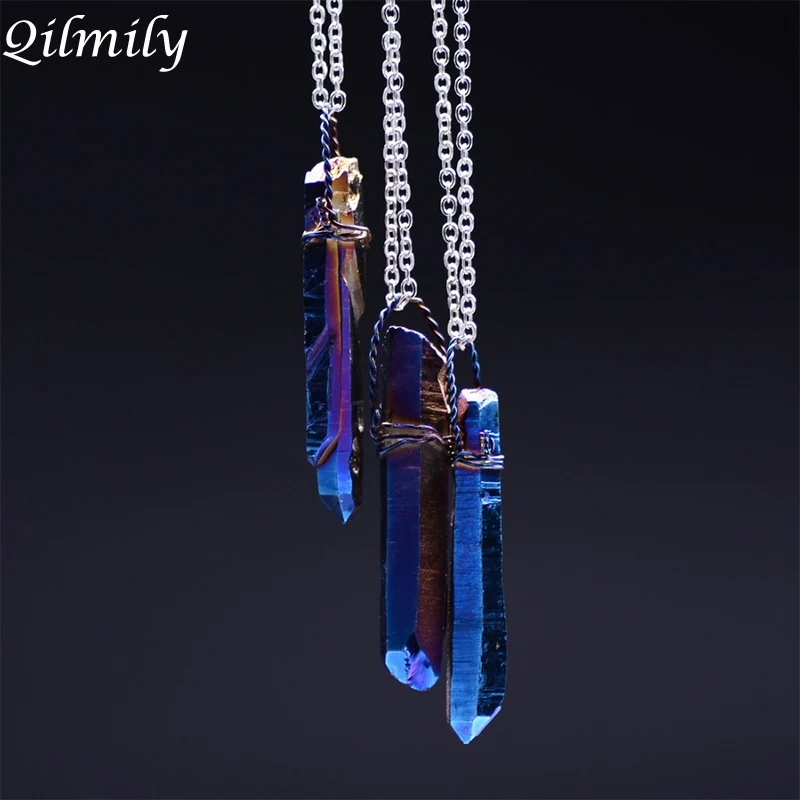 

Qilmily Dyeing Natural Stone Irregular Crystal Pendant Necklace for Women Men Multicolor Quartz Jewelry Gifts Souvenirs Dropship