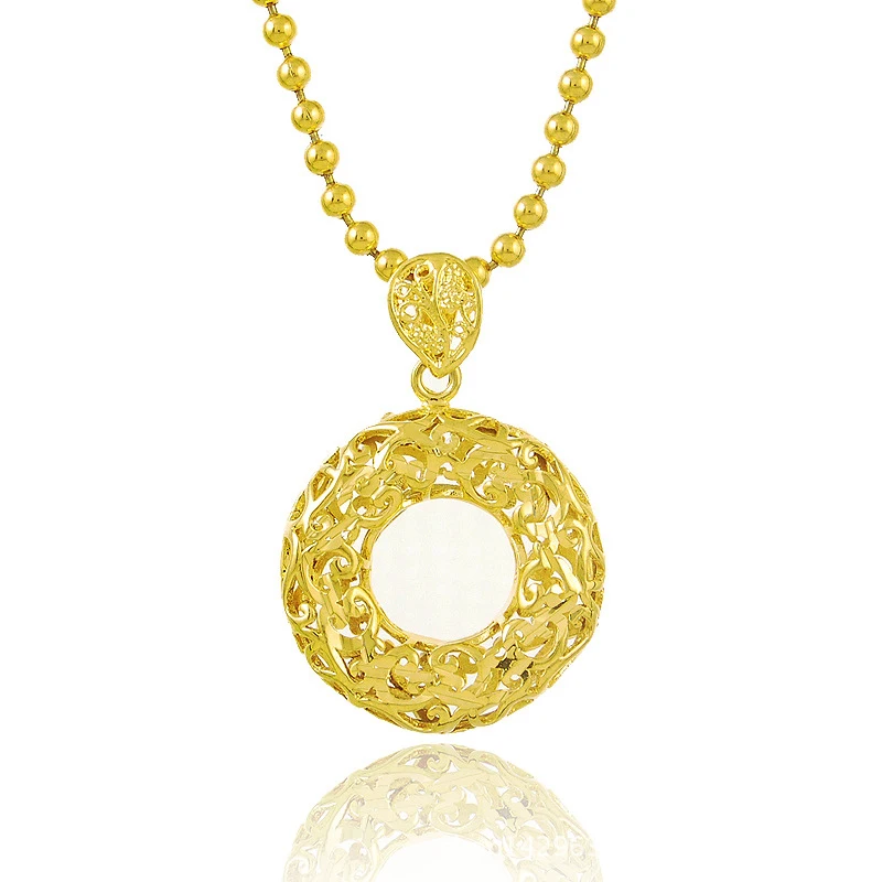 

High Quality 24K Gold Color Plated Round Circle Pendant Necklaces Gold Color Beads Chain Woman Necklaces Jewelry Wholesale