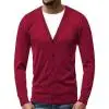 Твердые удобные вязаный мужской свитер осень зима теплый пуловер Кардиган Кнопка Блузка Топы корректирующие - Цвет: Wine Red