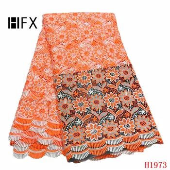 

HFX African Guipure Lace 5 Yards Water Soluble Latest Orange Embroidered Wedding Dress Women Cord Laces for Nigerian Party X1973