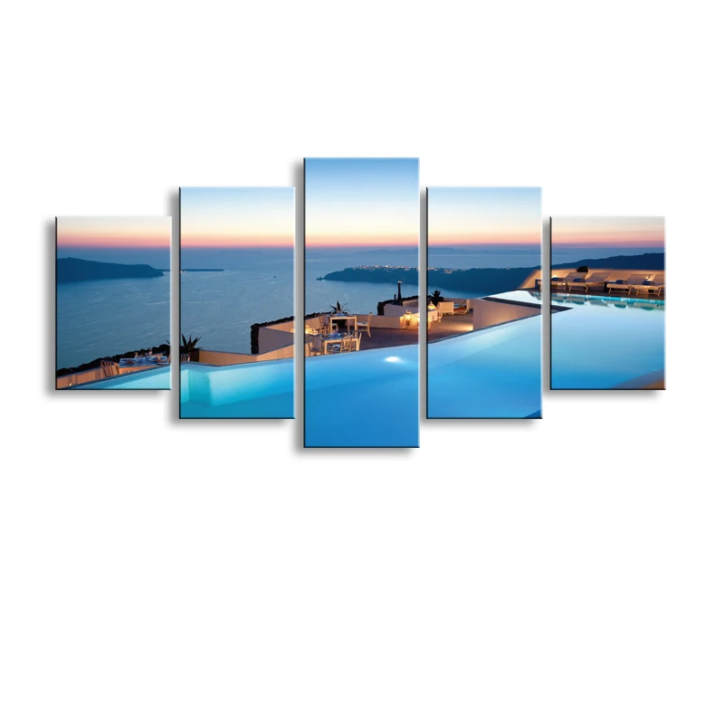 

5 pieces high-definition print Santorini Greece Island Sea canvas painting poster and wall art living room picture HaiD-005